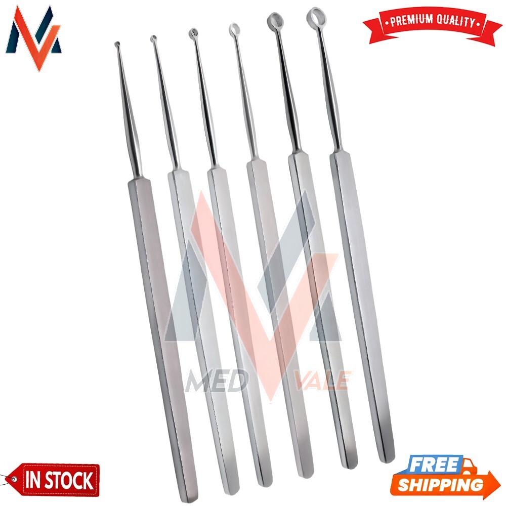 Fox Dermal Curettes Dermatology 1mm,2mm,3mm,4mm,5mm,6mm ENT 6 Pcs Instruments