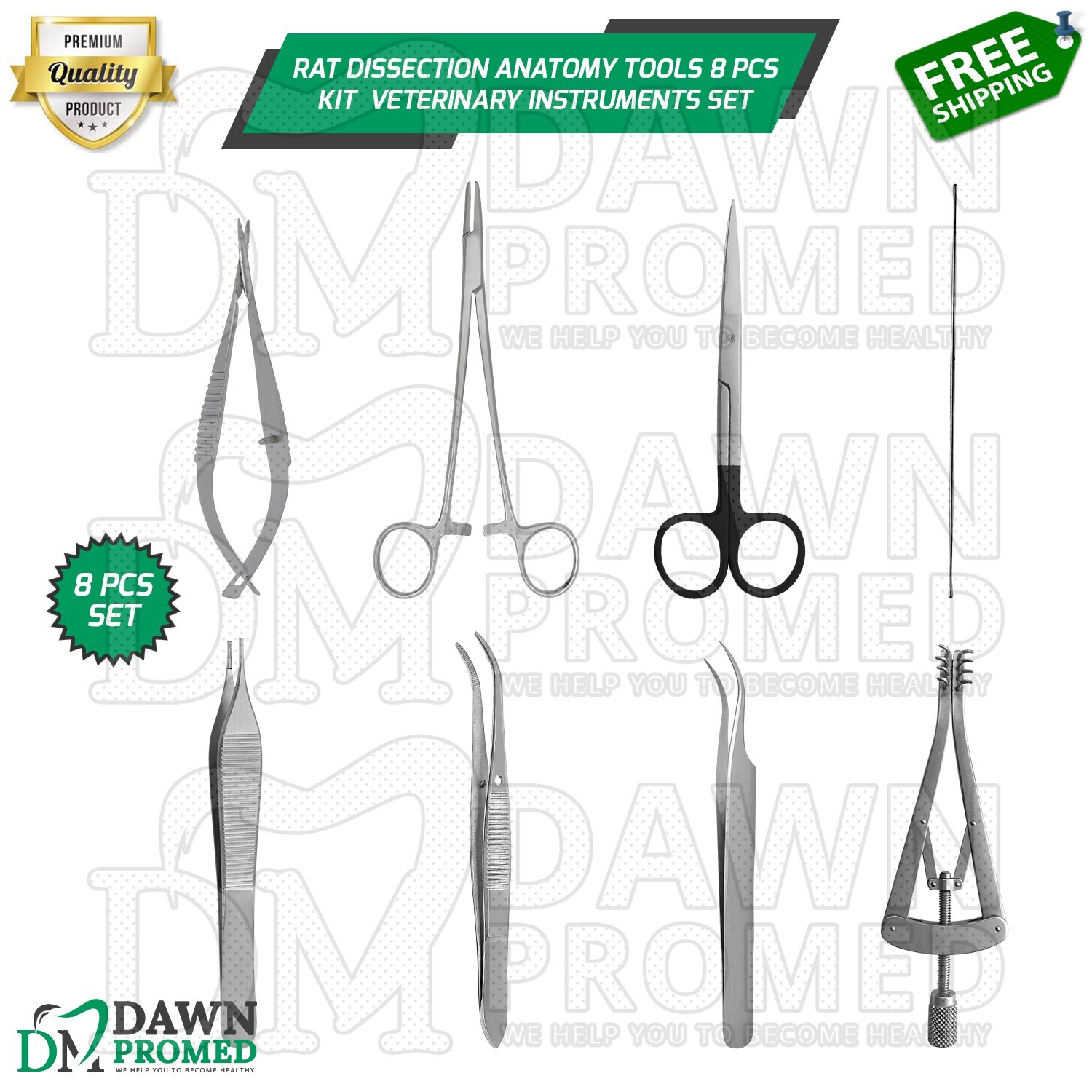 Rat Dissection Anatomy Tools 8 Pcs Kit Veterinary Instruments Set German Grade