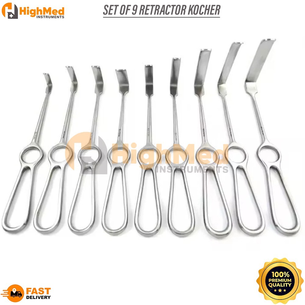 SET OF 9 RETRACTOR KOCHER LANGENBECK WOUND RETRACTORS 21 CM BLUNT PRONG SURGERY