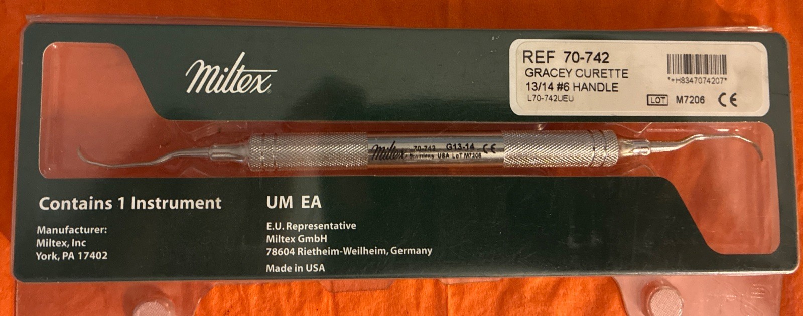Integra Miltex 70-730 Gracey Curette 1-2, Stainless Steel, Double End, #6 Handle