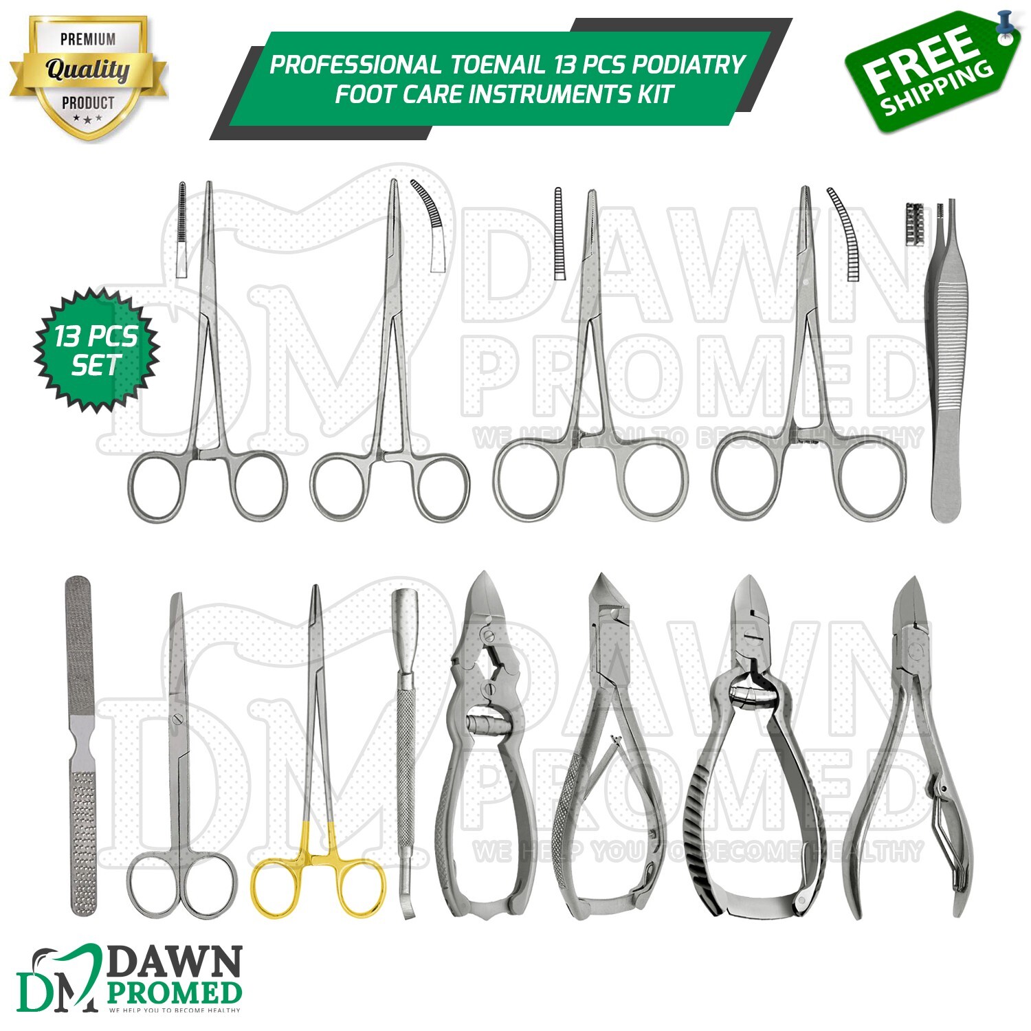 Professional 13 Pcs Toenail Podiatry Foot Care Instruments kit German Grade