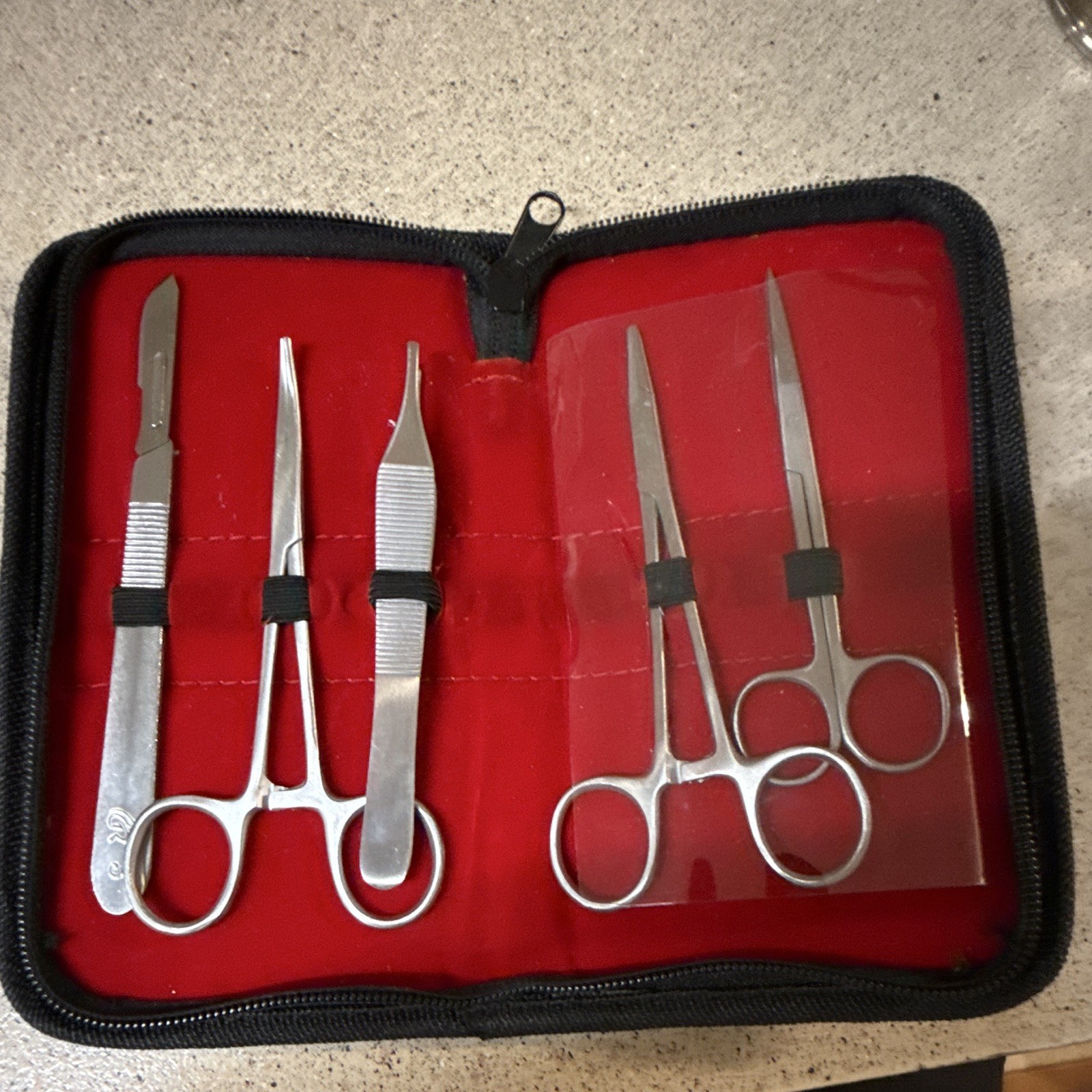 General Surgery Instrument Kit Zippered Case w/ Scissors Forceps & Tweezers