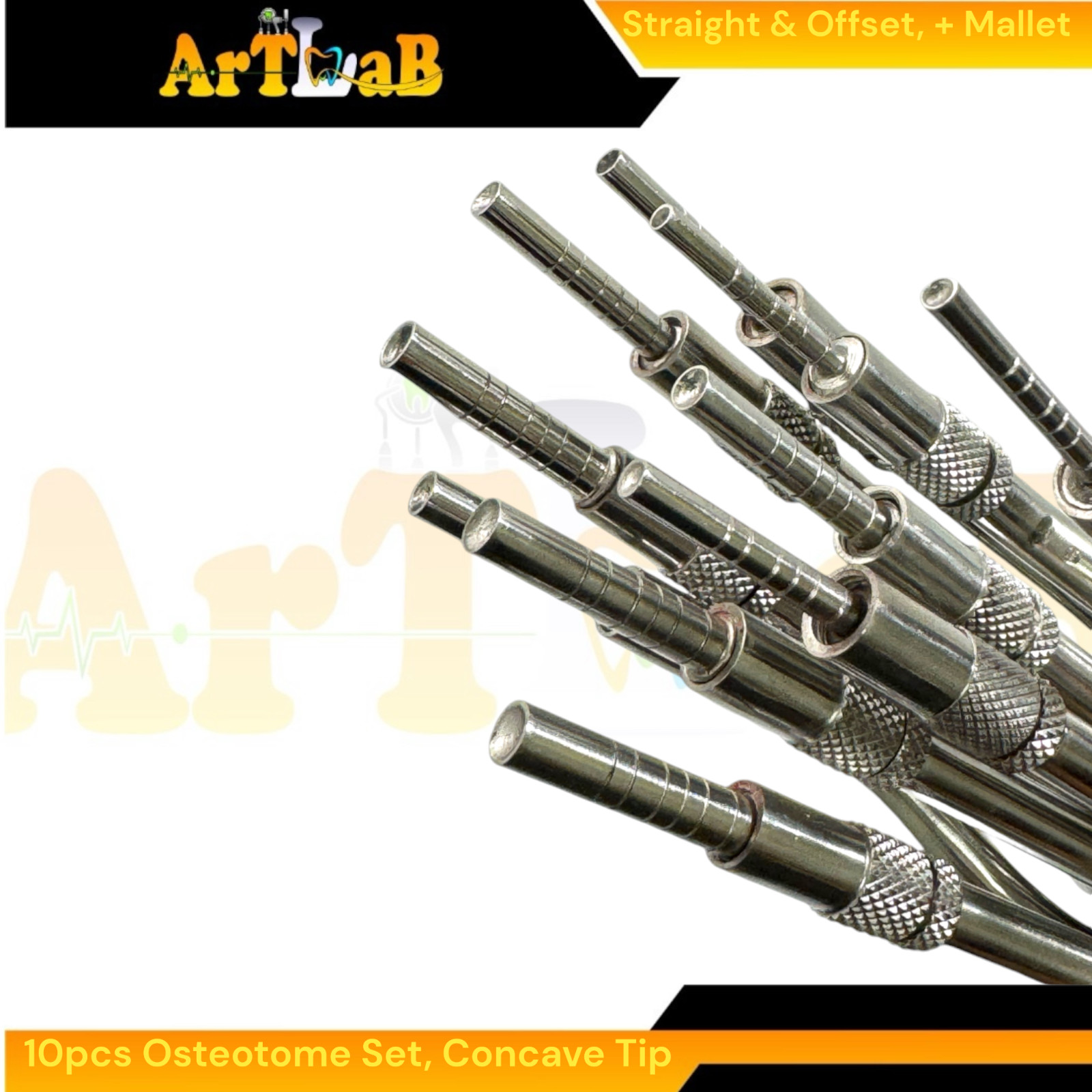 Implant Graft Concave Osteotome Kit of 10pcs with Hammer & Storage Case