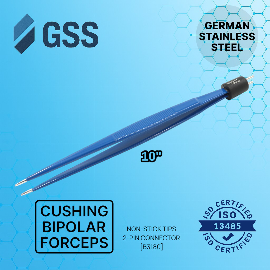 Cushing Bipolar Forceps 10″ Bayonet Non-Stick Tips German Stainless Steel Neuro