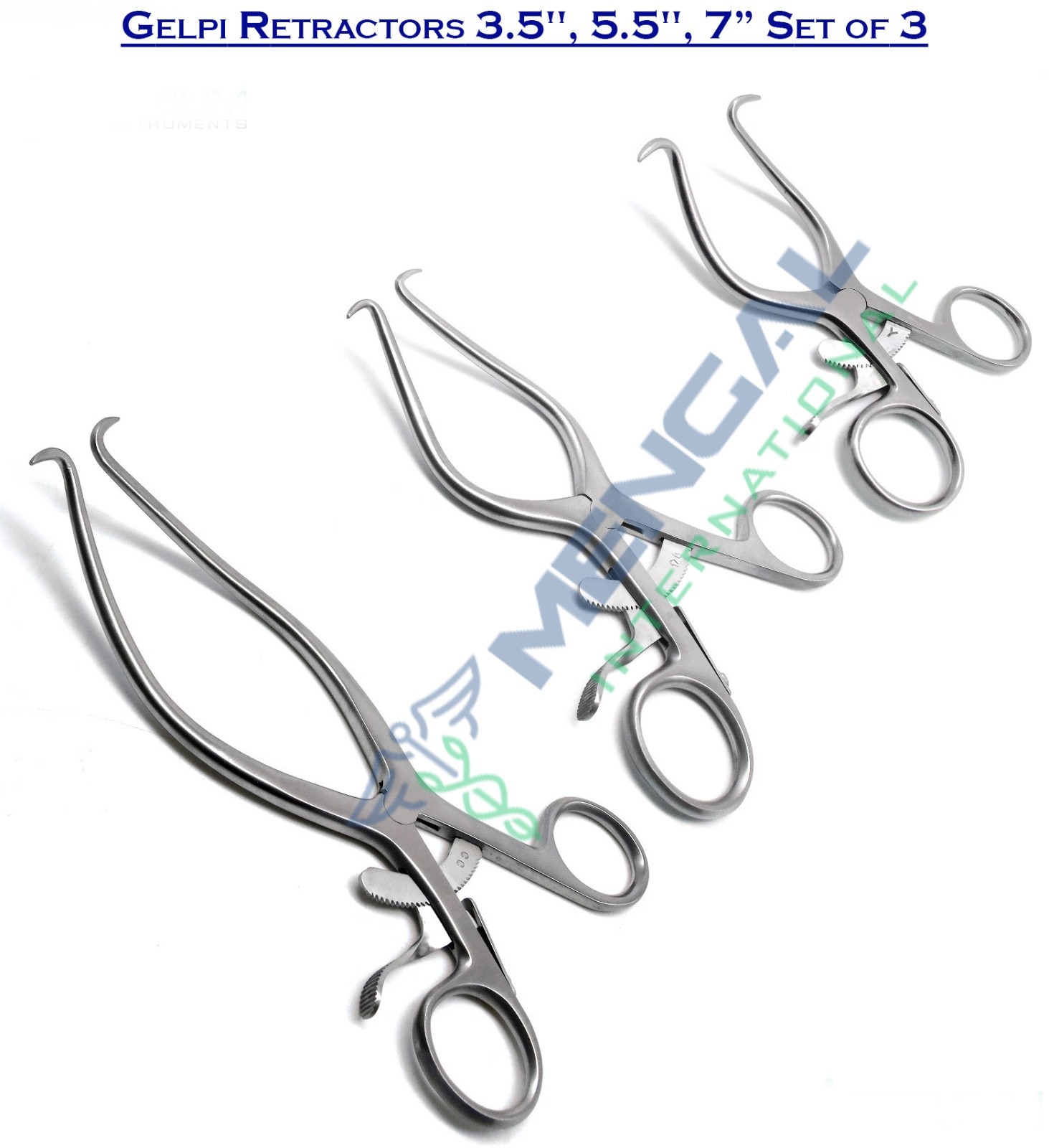 Set of 3 Gelpi Retractors 3.5″, 5.5″, 7″ Sharp Points Surgical Veterinary