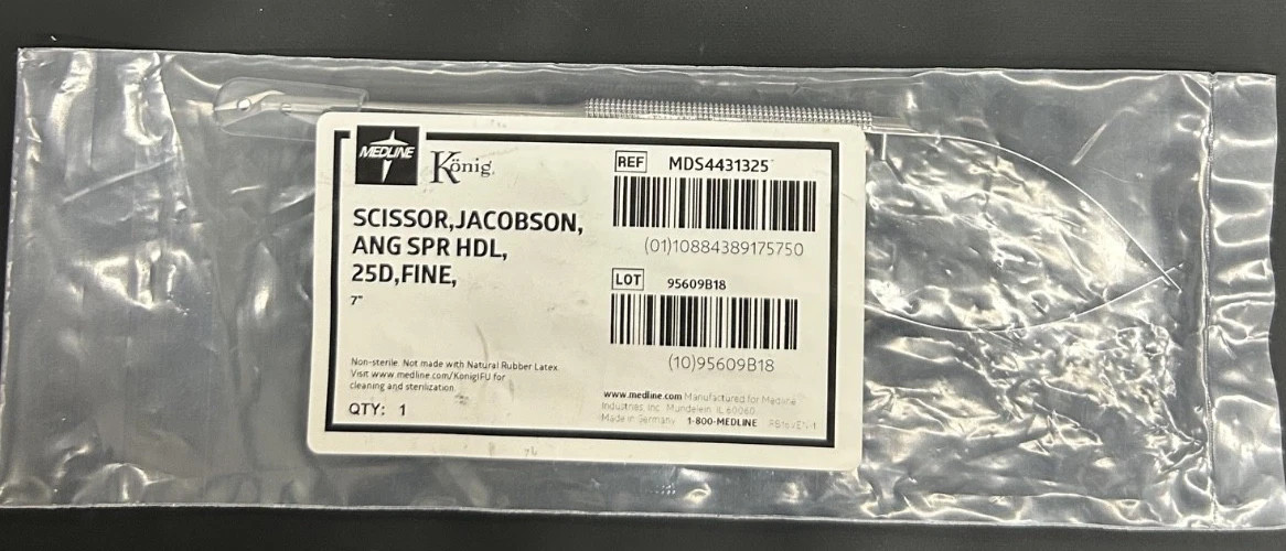 Medline Konig Jacobson Micro Scissors, Spring Round Handle 25 Degrees, MDS443132