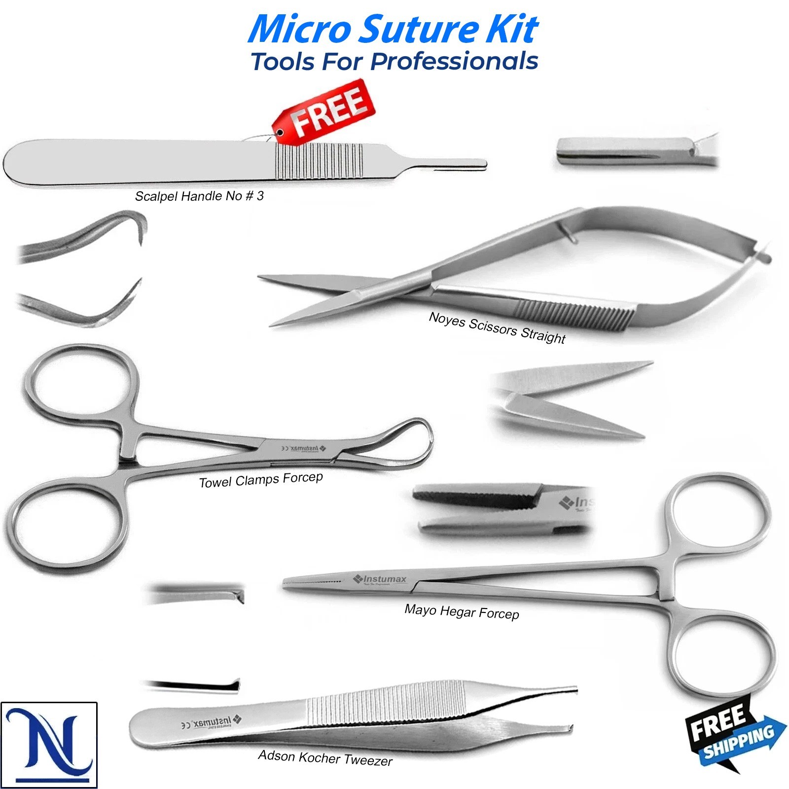 Micro Suture Kit Surgical Instruments Set Forceps Scissors Needle Holder 5pcs