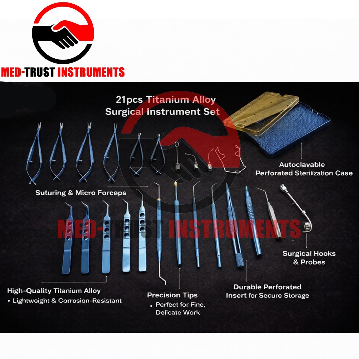 New 21pcs Ophthalmic Cataract Micro Surgery Surgical Instruments with cassette