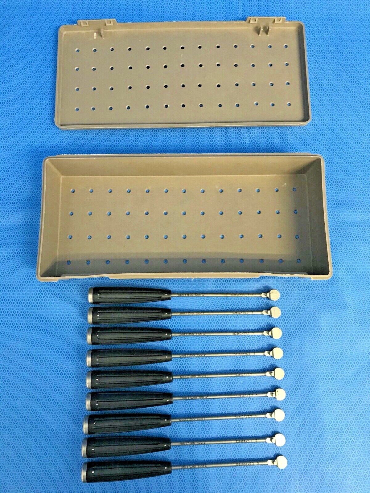 Set of 9 Stryker Spine Neurology Trial Sizers Tamp w/ Case 4mm-12mm