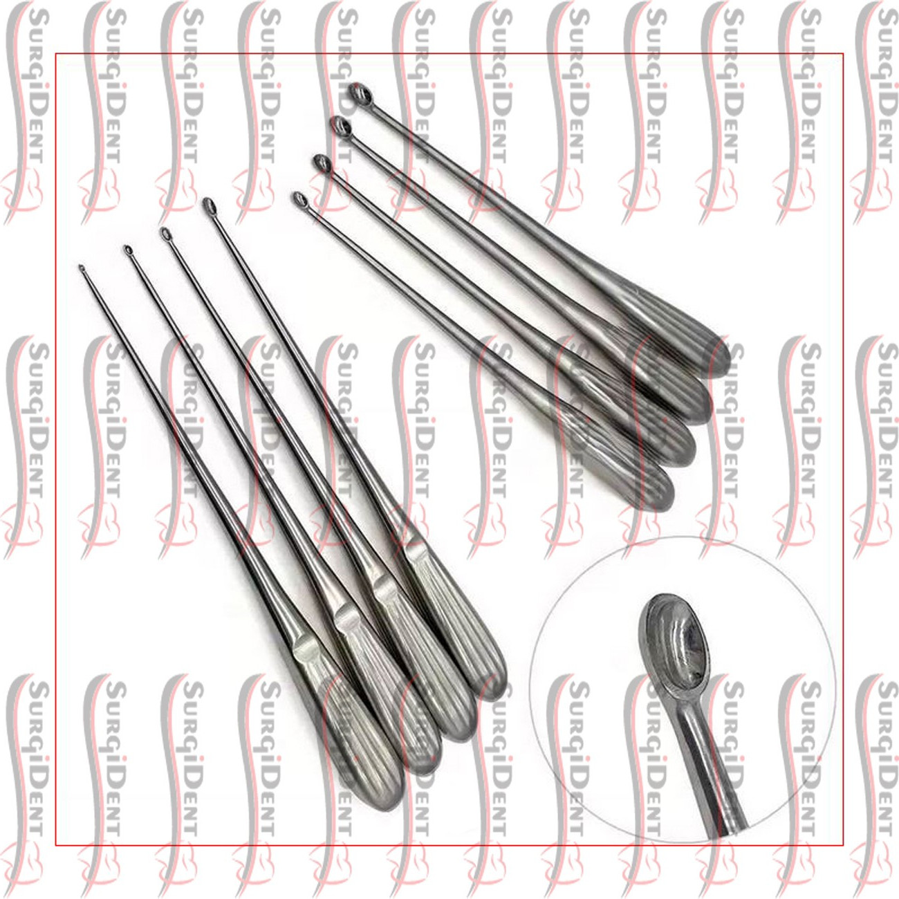 Volkmann Bone Curette Sharp Spoon Set of 8 PCs Dental Tissue Surgery