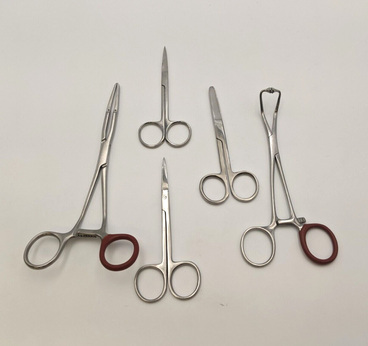 5PC Lot Medical Surgical Scissors Forceps Clamp Stainless Steel SS Instruments