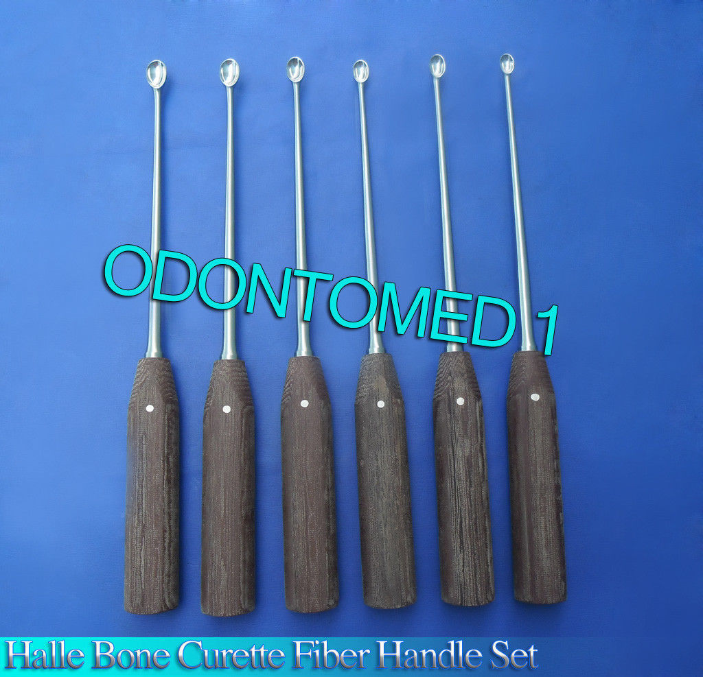 Set of 6 Pcs Halle Bone Curette Fiber Handle Orthopedic Surgical Instruments