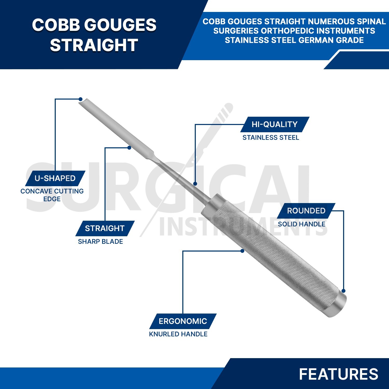 Cobb Gouges 11″ Straight with 3/8″ (9.53 mm) Tip width Orthopedic German Grade