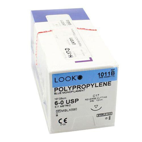 Look 1011B Polypropylene Blue Monofilament Reverse Cut Sutures C17 6/0 10″ 12/Bx