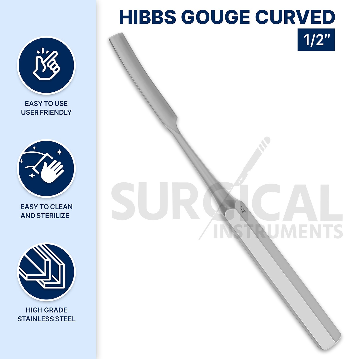 HIBBS Gouge 9″ with 1/2″ (1.3cm) Curved Blade Orthopedic Instruments German Gr