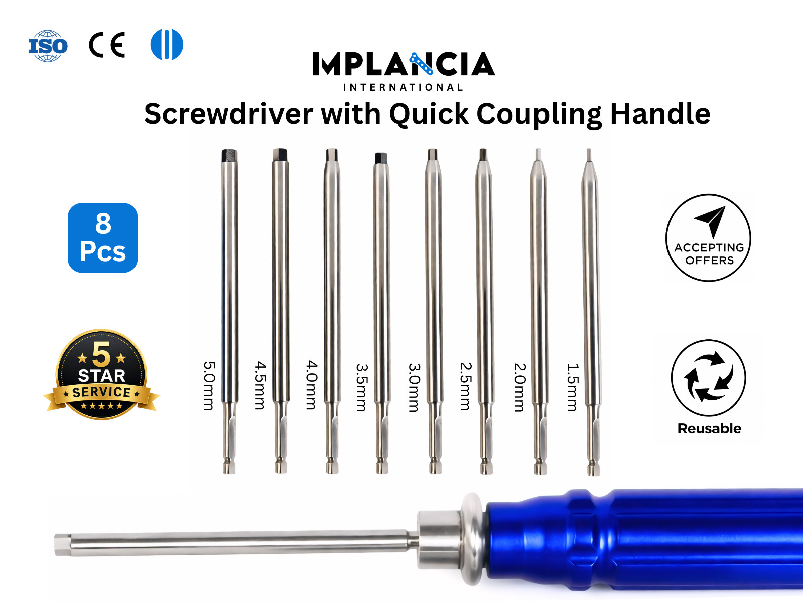 Screwdriver Set with Quick Coupling Handle Stainless Steel Surgical Instruments