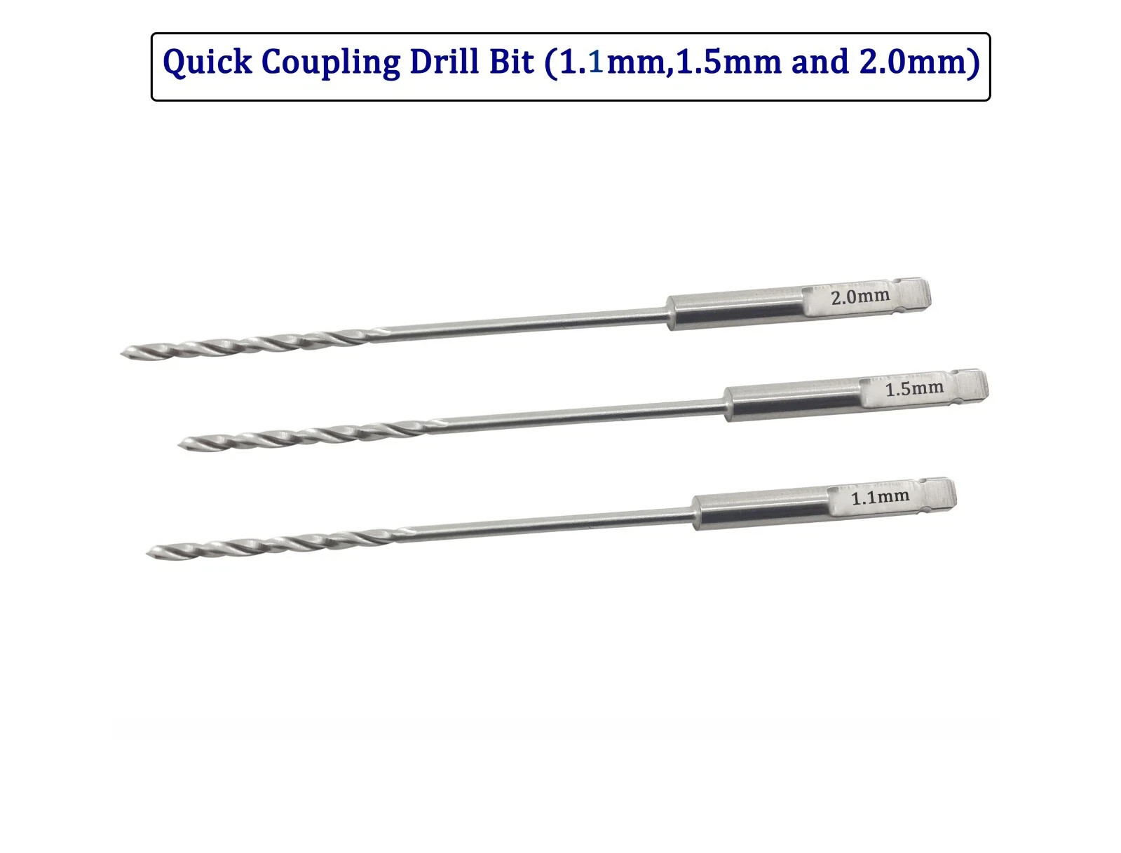Quick Coupling Drill Bit (1.1mm,1.5mm & 2.0mm)x100mm Set of 6pcs Veterinary SS