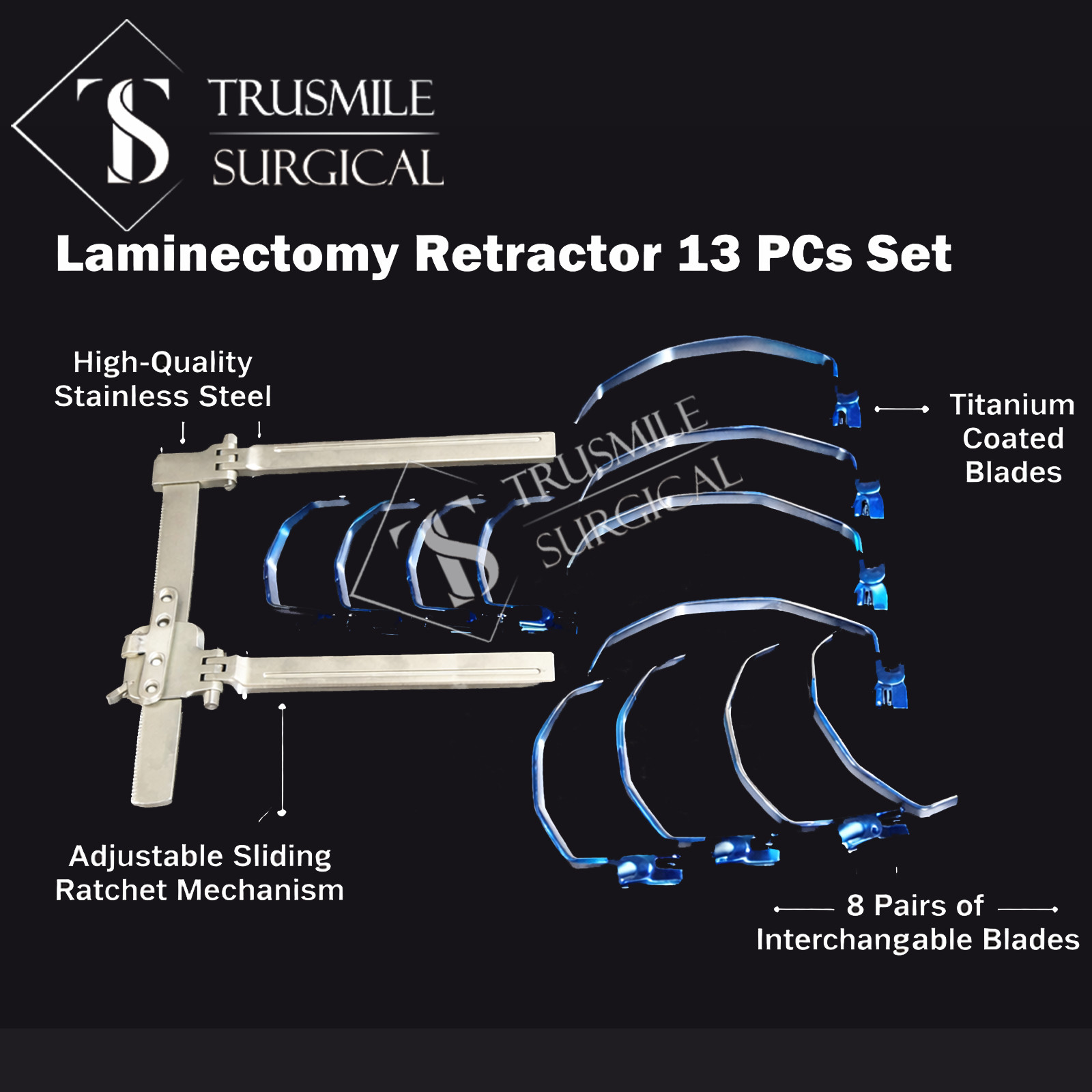 Super Slide II Laminectomy Retractor 13 PCs Set Veterinary Orthopedic Instrument