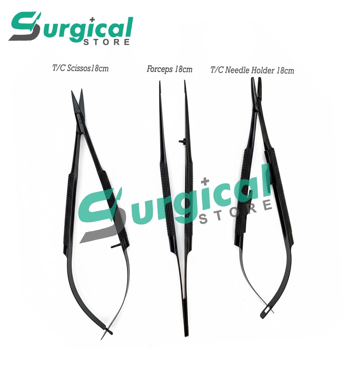 Micro Surgery 3 T/C Castroviejo Needle Holder Scissor Forceps Black 18 cm + KIT