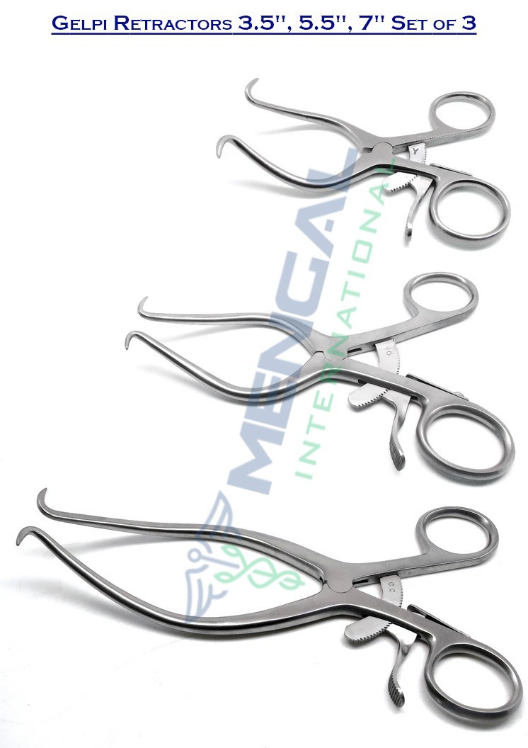 Set of 3 Gelpi Retractors 3.5″, 5.5″, 7″ Sharp Points Surgical Veterinary