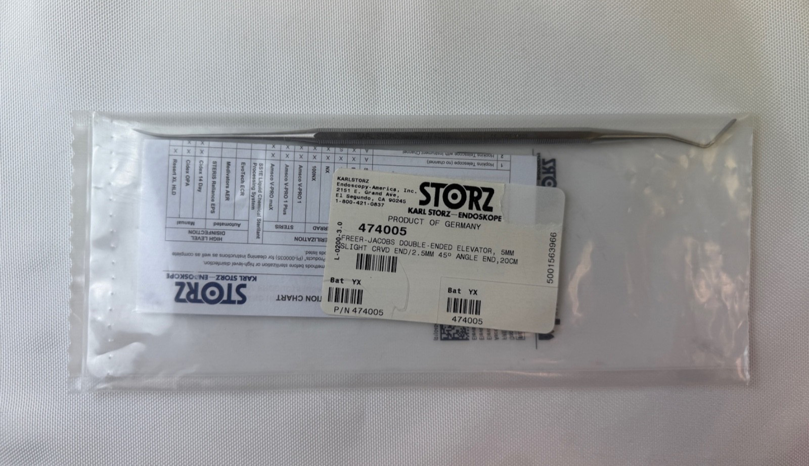 Karl Storz 474005 Freer-Jacobs Double Elevator 20cm 5mm & 2.5mm Tip Widths ENT