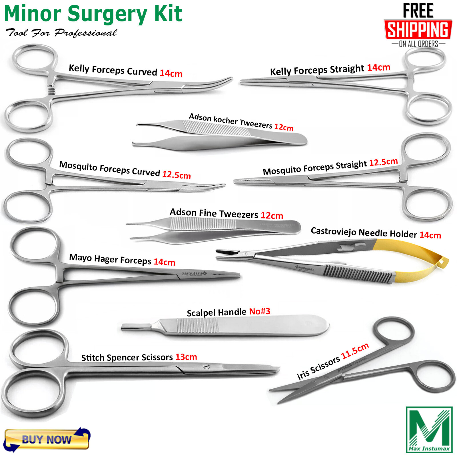 11Pcs Minor Surgery Kit Surgical Instruments Student Dissecting Suture Removal