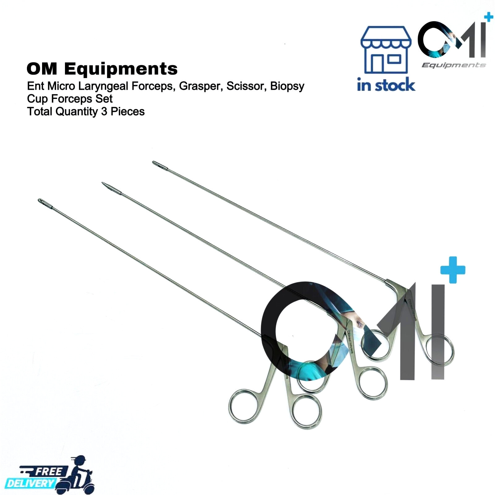 ENT Micro Laryngeal Forceps Grasper, Scissor, Biopsy Cup Forceps Set of 3 Pcs OM