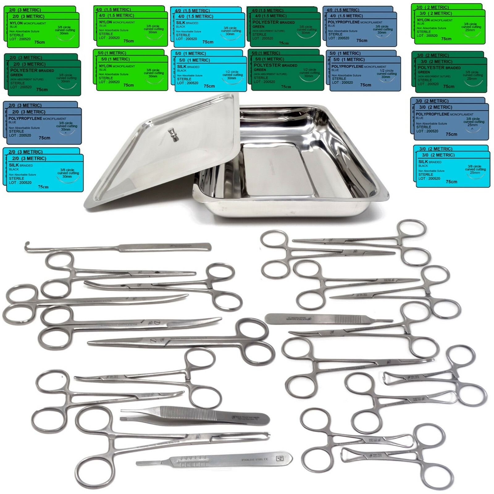 128 Pc Veterinary Canine Feline Spay Pack With Instrument Box & Practice Sutures