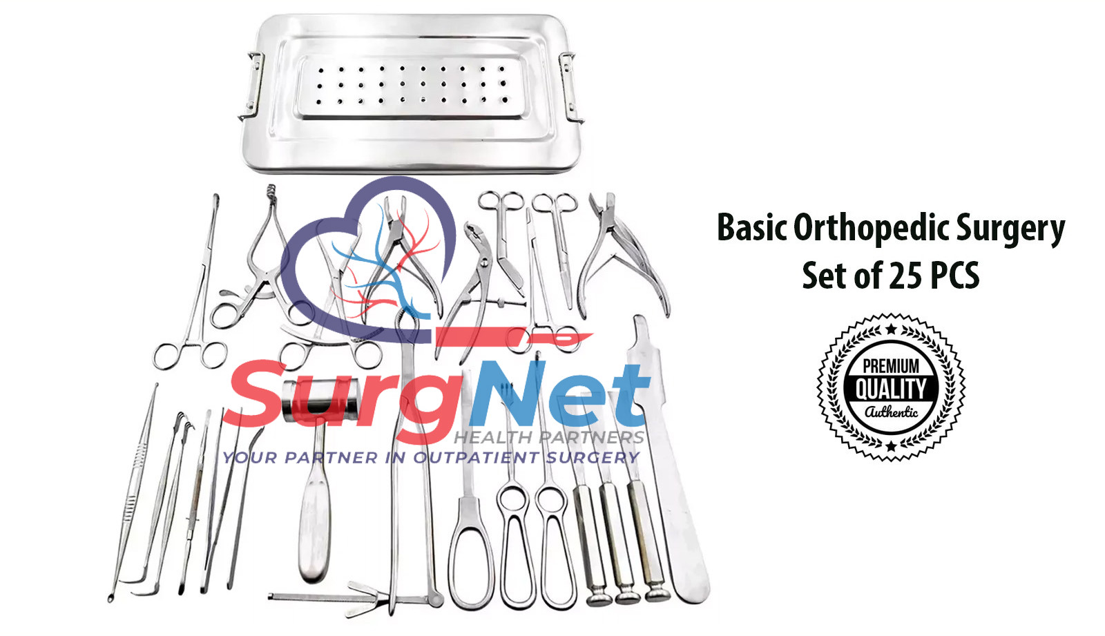 Basic Orthopedic Surgery Set of 25 PCS of Surgical Instruments With Box