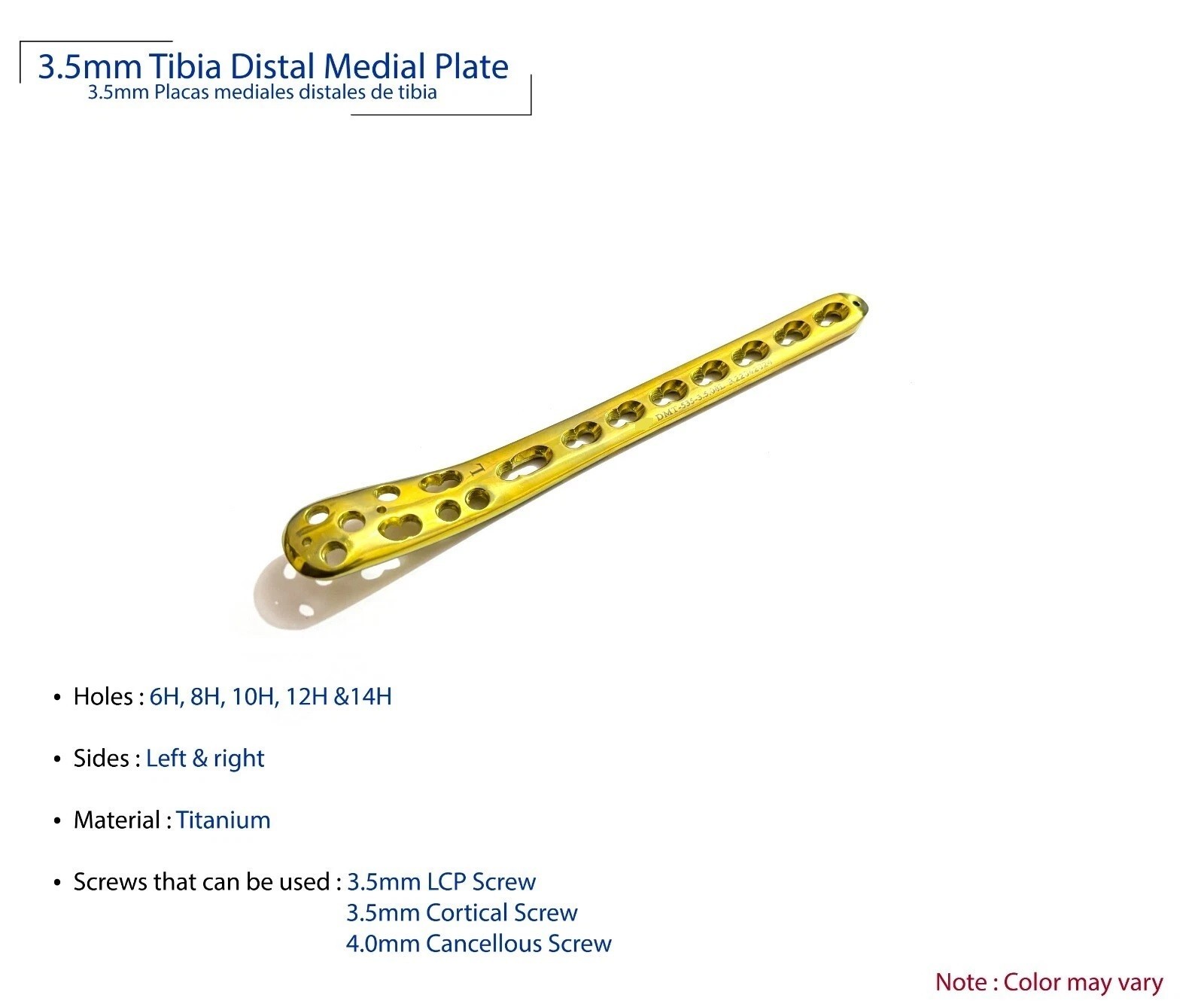 Tibia Distal Medial Plates 3.5mm set of 10pcs Titanium Veterinary