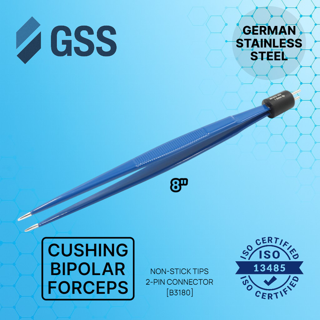 Cushing Bipolar Forceps 8″ Bayonet Non-Stick Tips German Stainless Steel Neuro