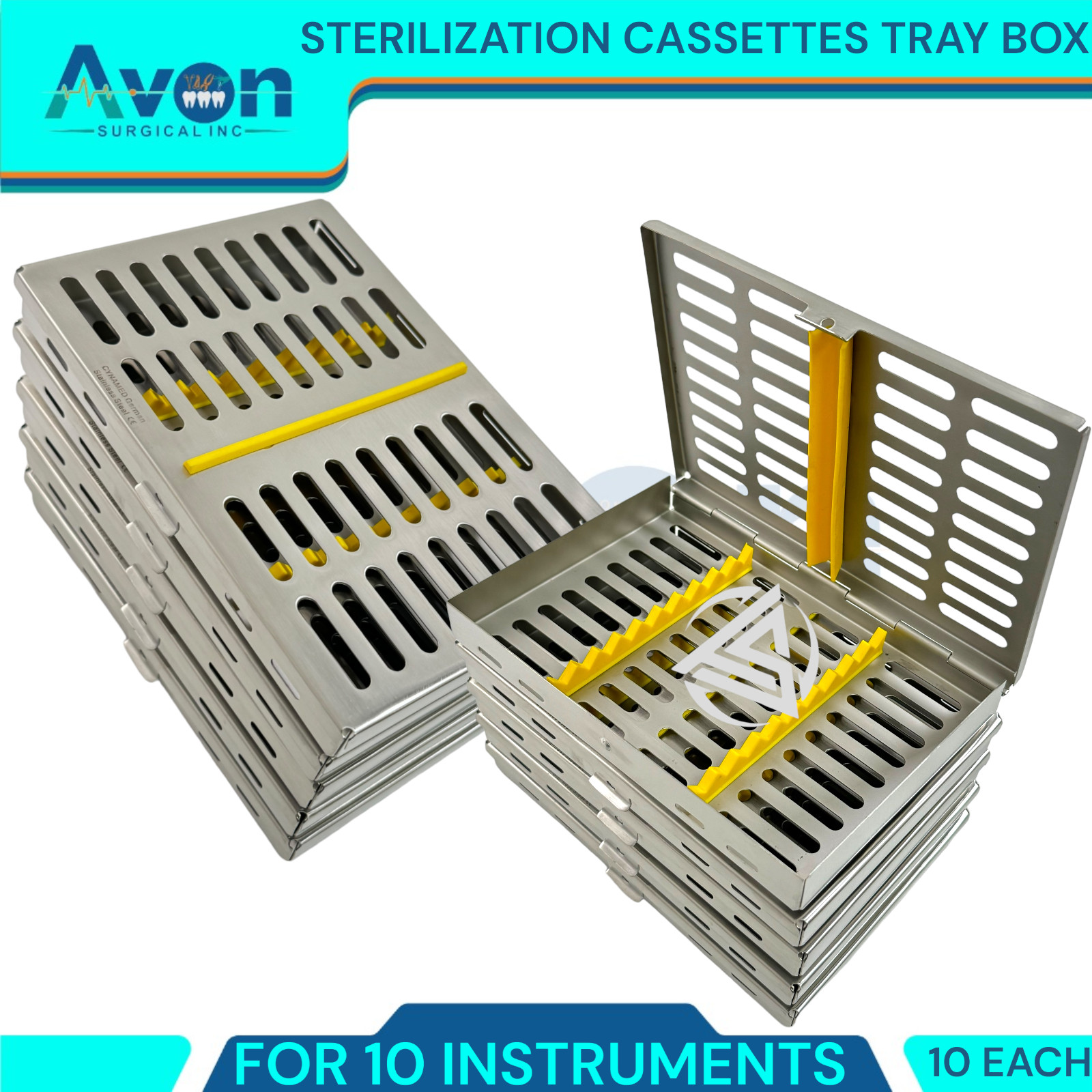 10 PCS GERMAN DENTAL SURGICAL AUTOCLAVE STERILIZATION CASSETTE FOR 10 INSTRUMENT
