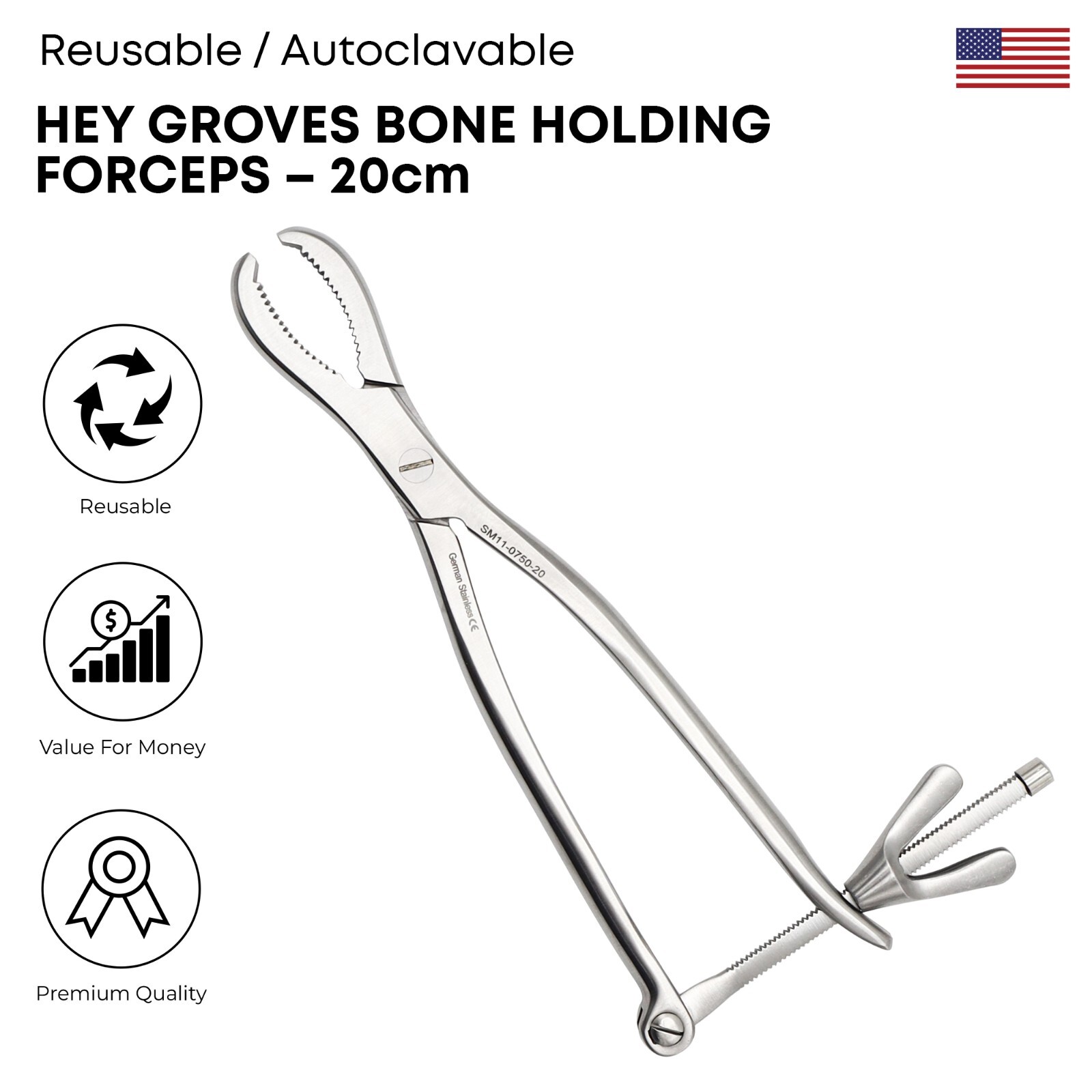 Hey Groves Bone Holding Forceps 20 cm Surgical Orthopedic Instruments