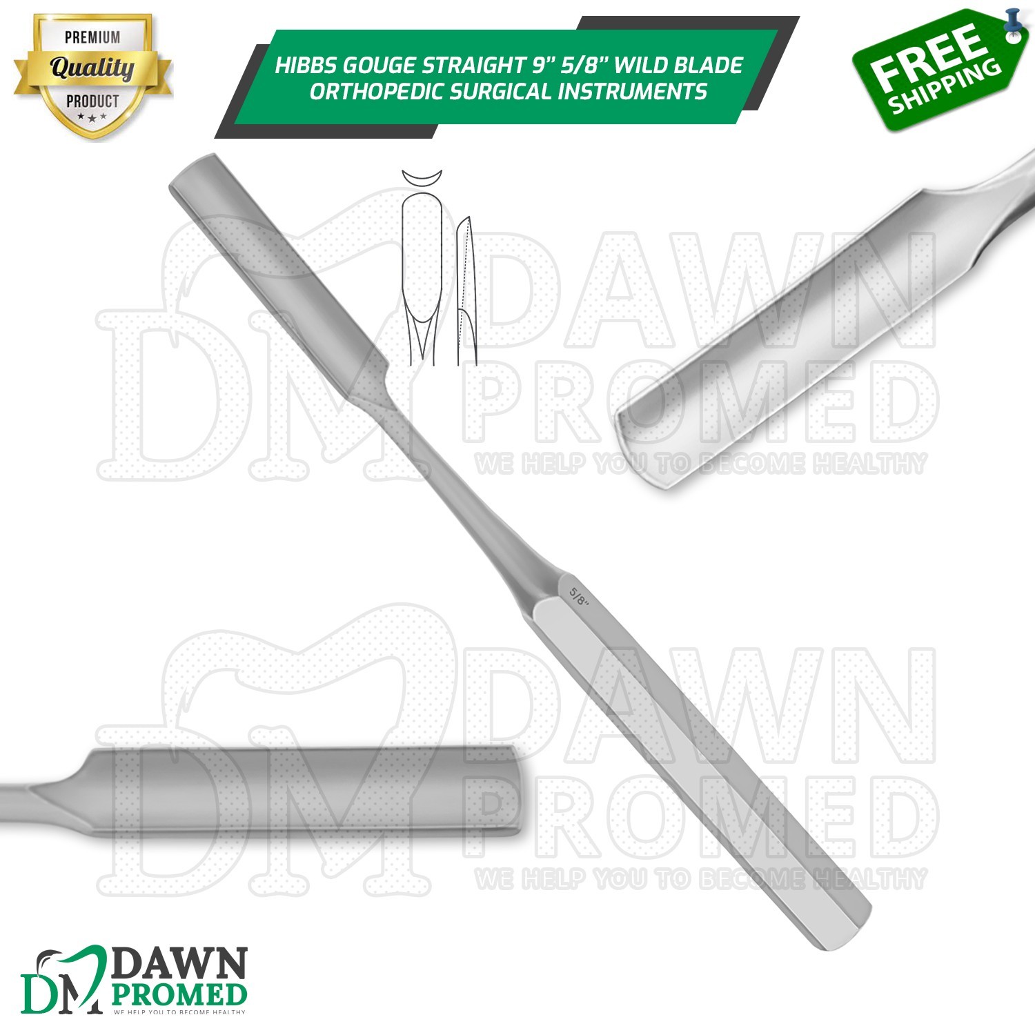 HIBBS Orthopedic Bone Gouge 9″ Straight 5/8″ Blade Surgical Instrument German Gr