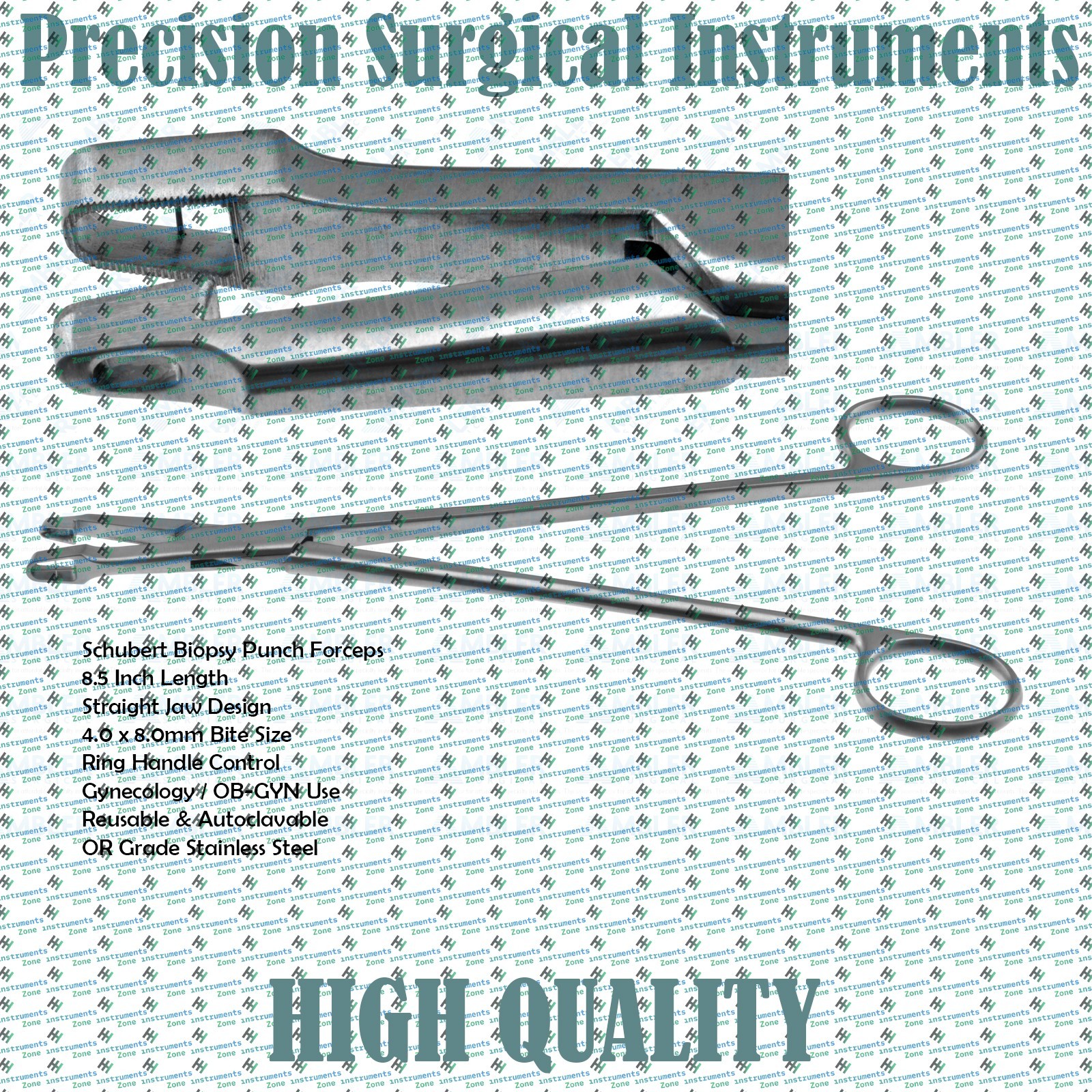 Schubert Biopsy Punch Forceps 8.5″ Straight 4.0 x 8.0mm Bite Ring Handle