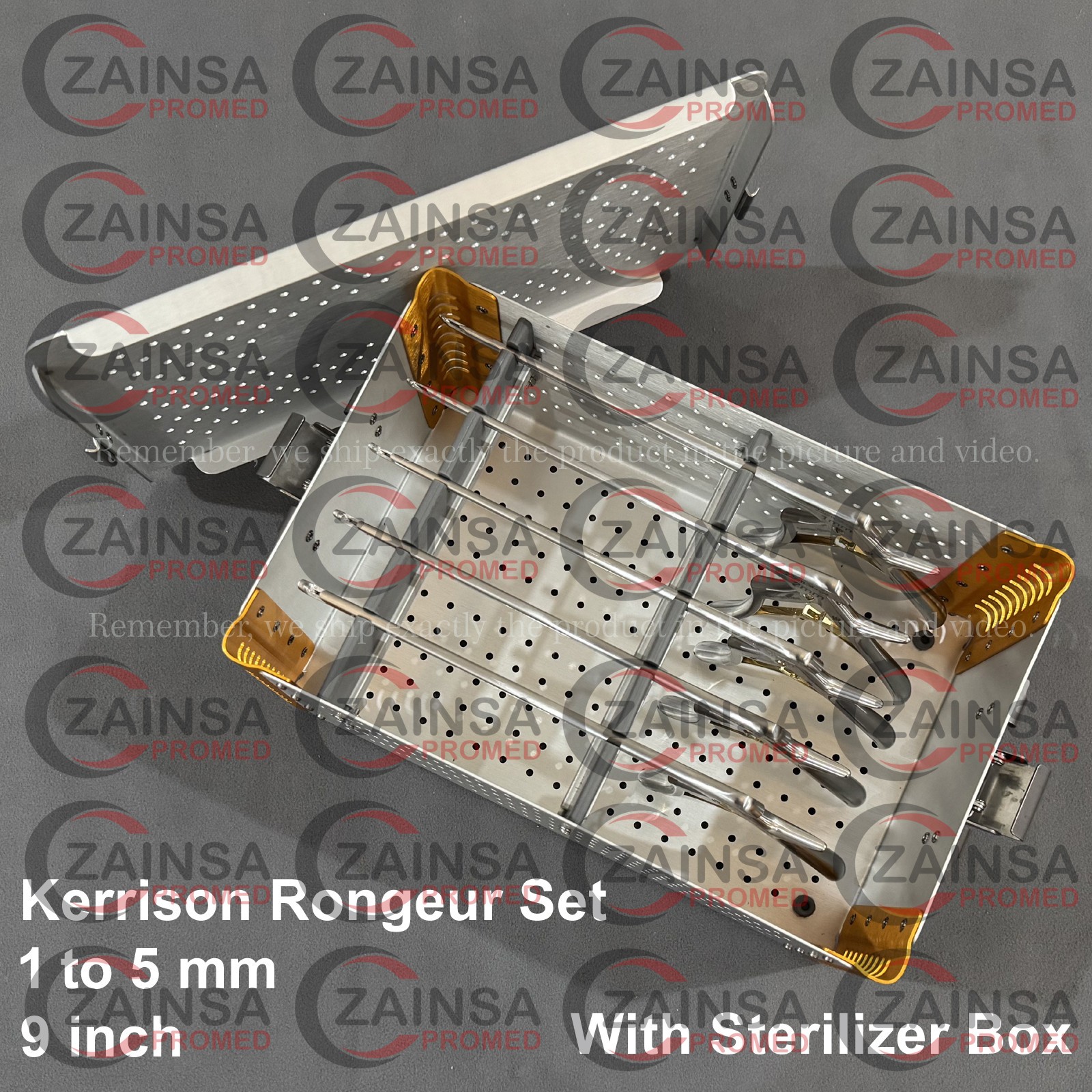 Kerrison Rongeur Set 1 to 5 mm 9 inch, 8 inch and 7 inch With Sterilization Box