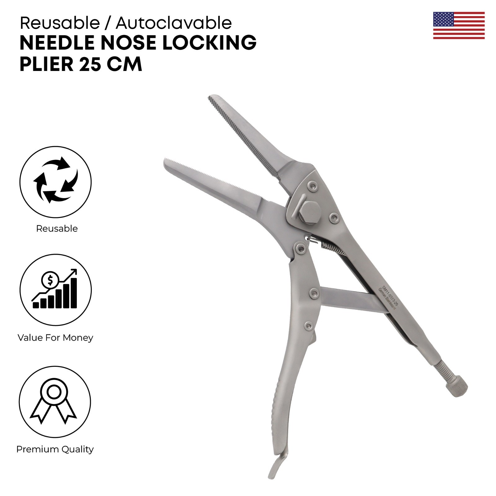 Needle Nose Locking Plier 25 cm Stainless Steel Premium Surgical Instruments