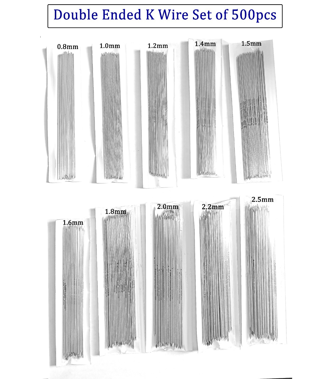 Double Ended K Wire Set of 500pcs Veterinary Instrument SS