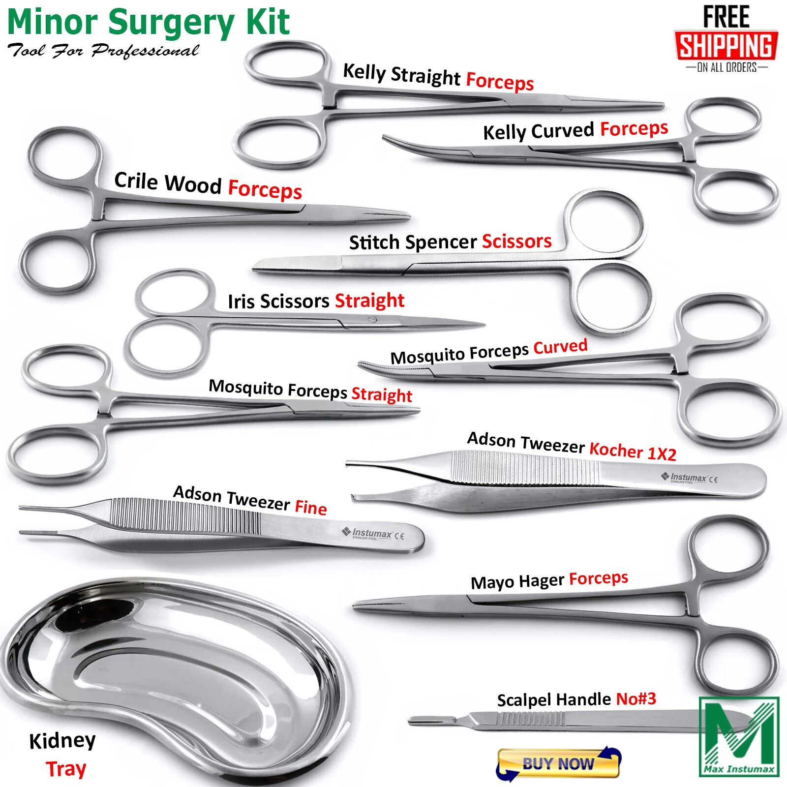 11Pcs Minor Surgery Kit Surgical Instruments Student Dissecting Suture Removal