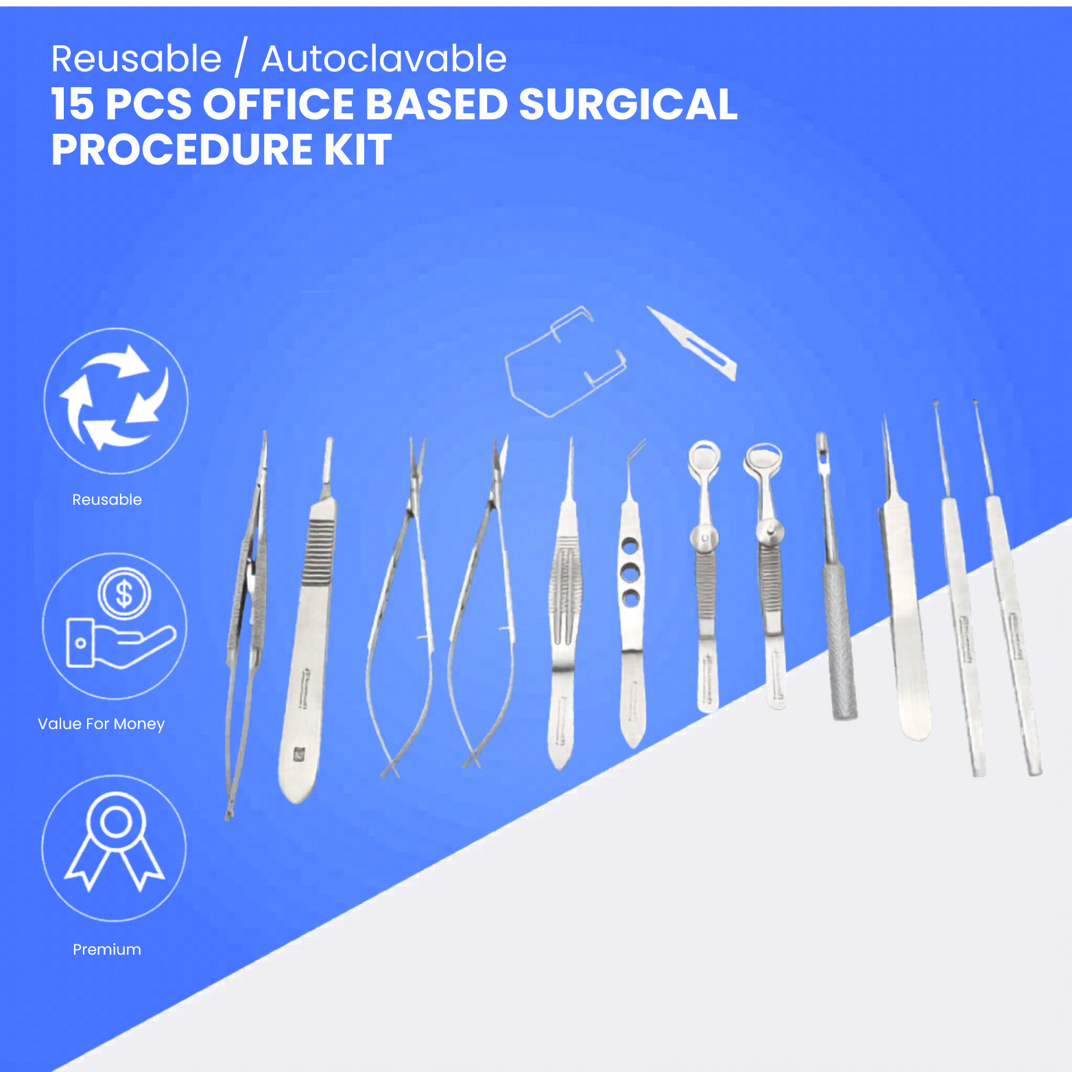 Professional 15 PCS Surgical Instruments Kit with Sterilization Tray