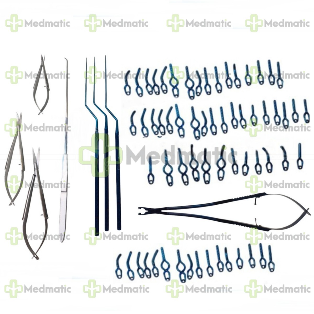 38 PCs Neurosurgery Aneurysm Clips with Yasargil Gelea Spring Hooks & Applicator