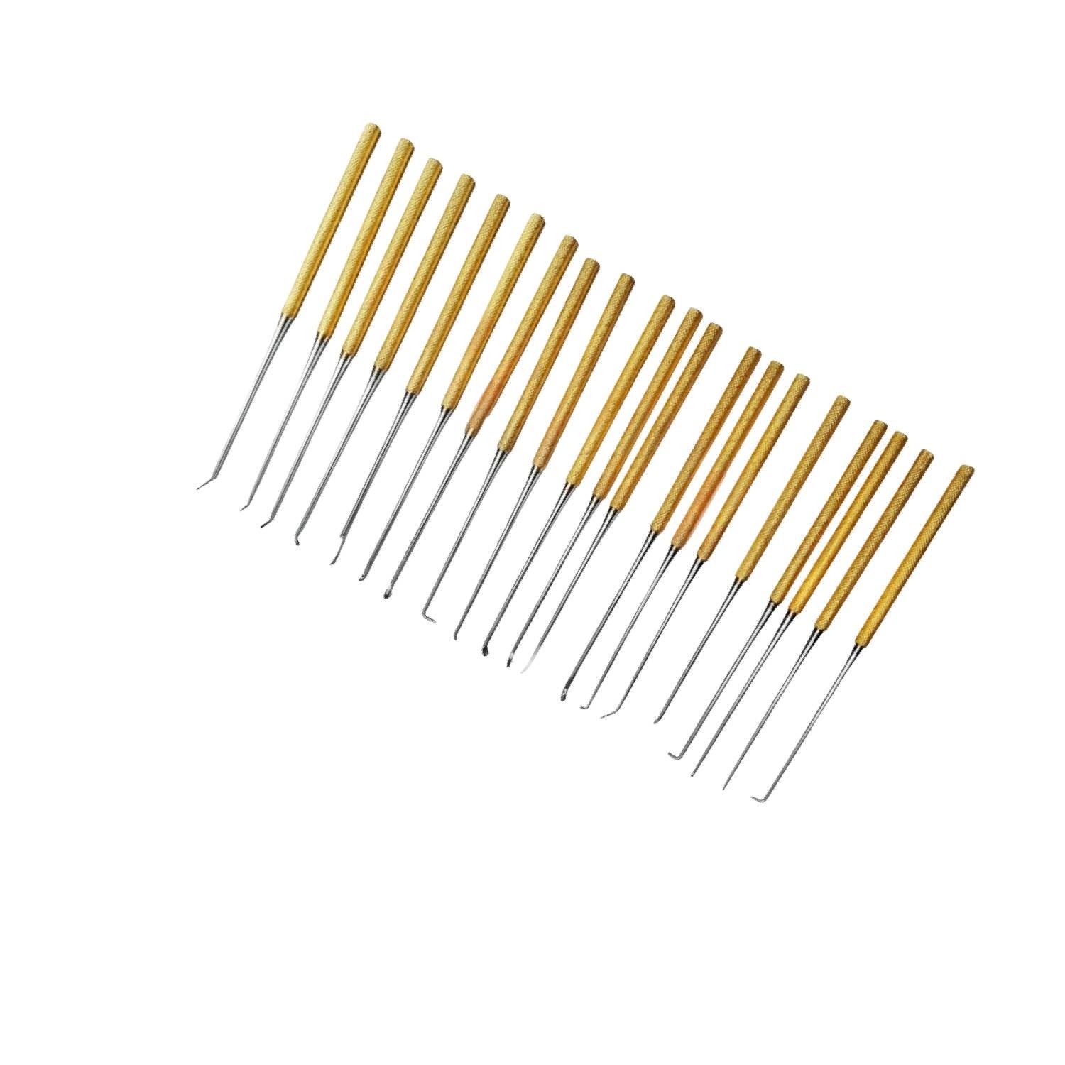 Rhoton Micro Dissector Set 20 Pieces with Gold Neurosurgery Surgical Instruments