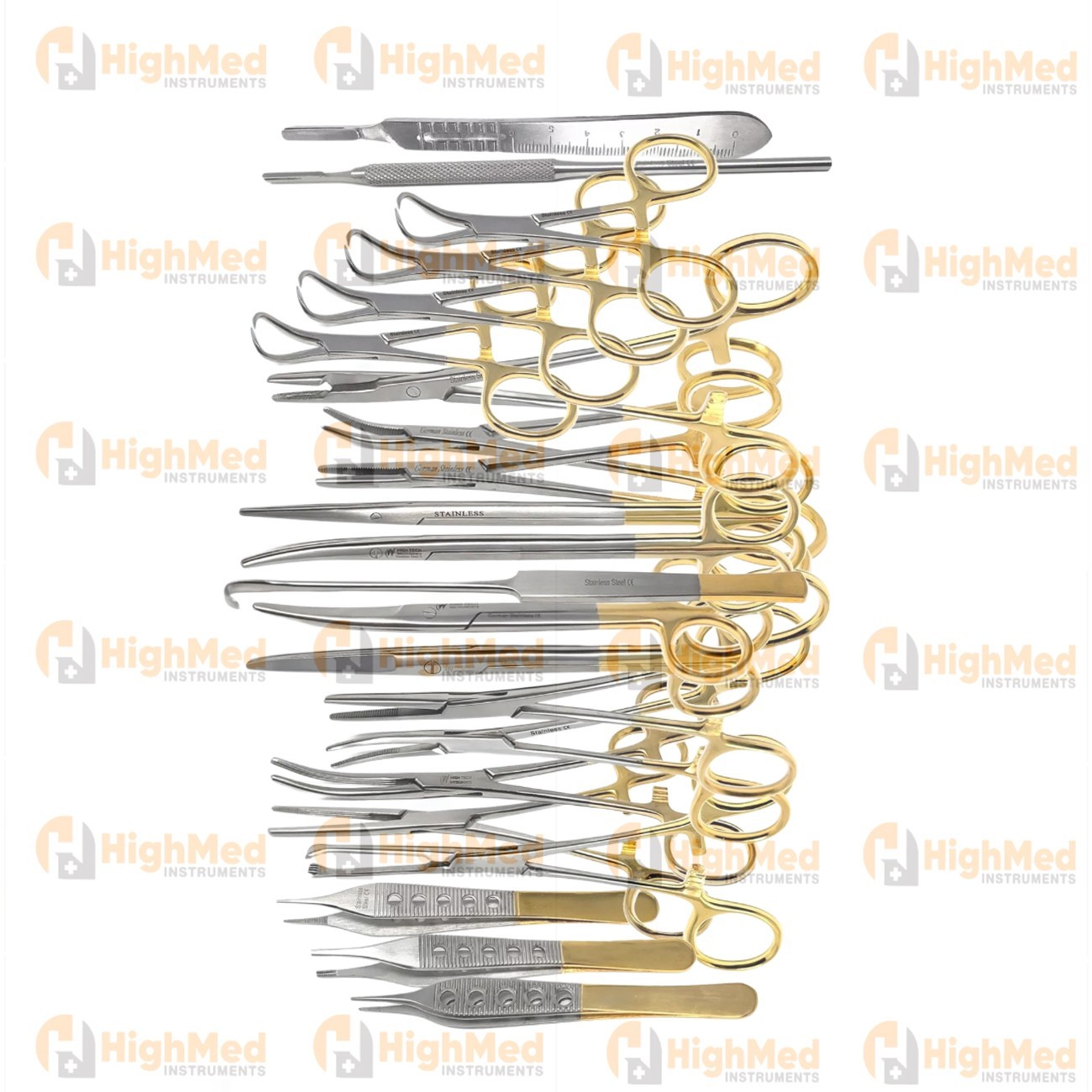 22 Pcs PREMIUM GRADE CANINE FELINE SPAY PACK KIT GOLD HANDLE SET – STAINLESS CE,