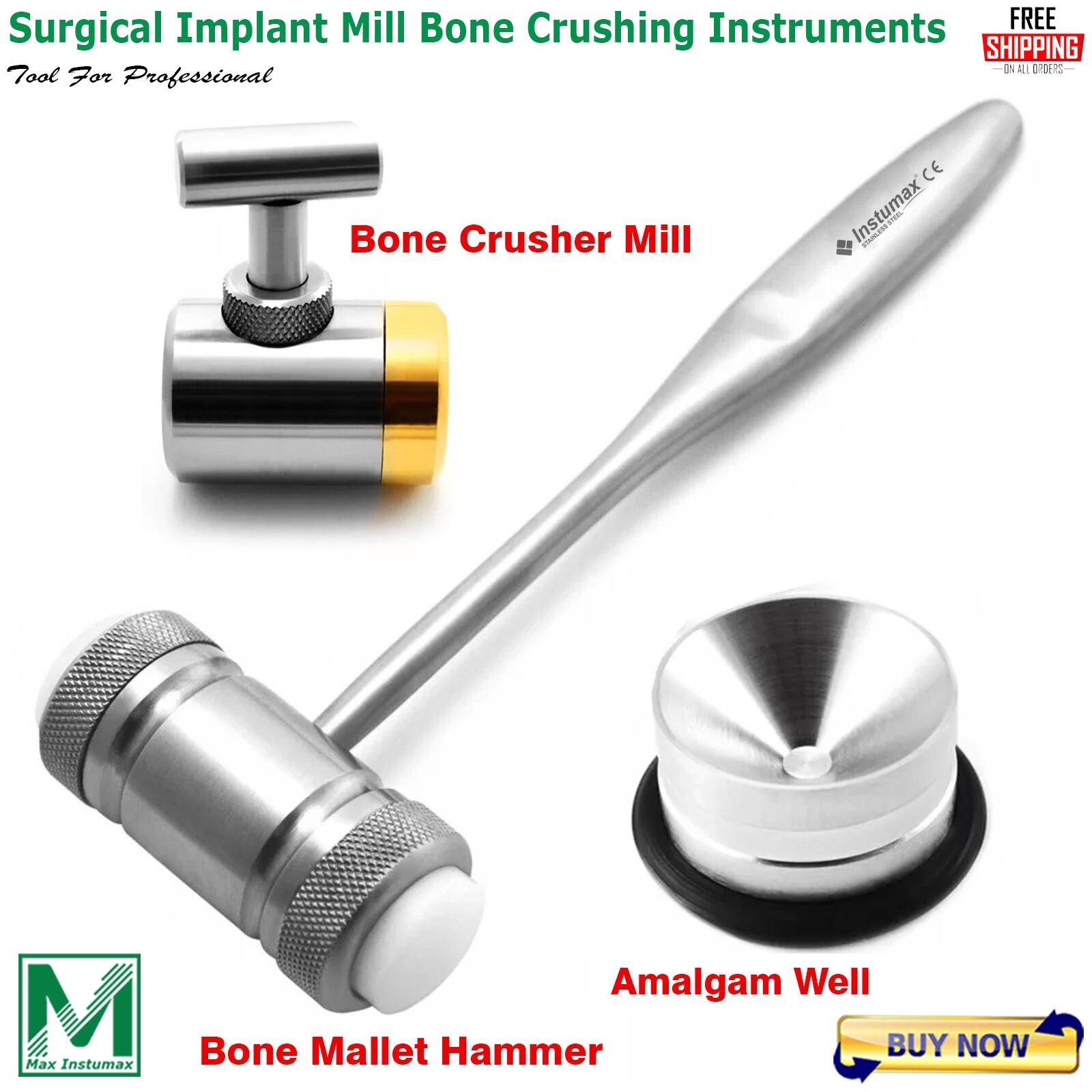 Dental Bone Graft Mallet Hammer Surgical Implant Mill Bone Crushing Instruments