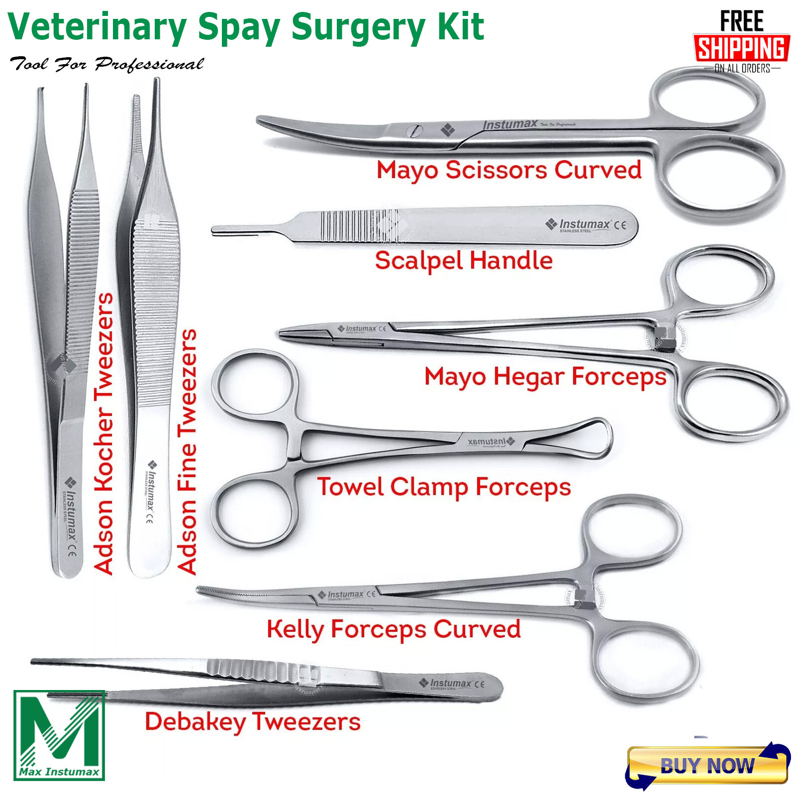 8 Pcs Bitch Spay Pack Kit Set Surgical Veterinary Instruments German Grade CE