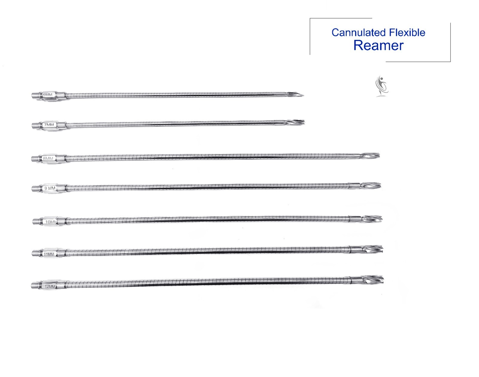 Orthopedic Cannulated Flexible Reamer 6mm to 12mm Lot of 7pcs Stainless Steel