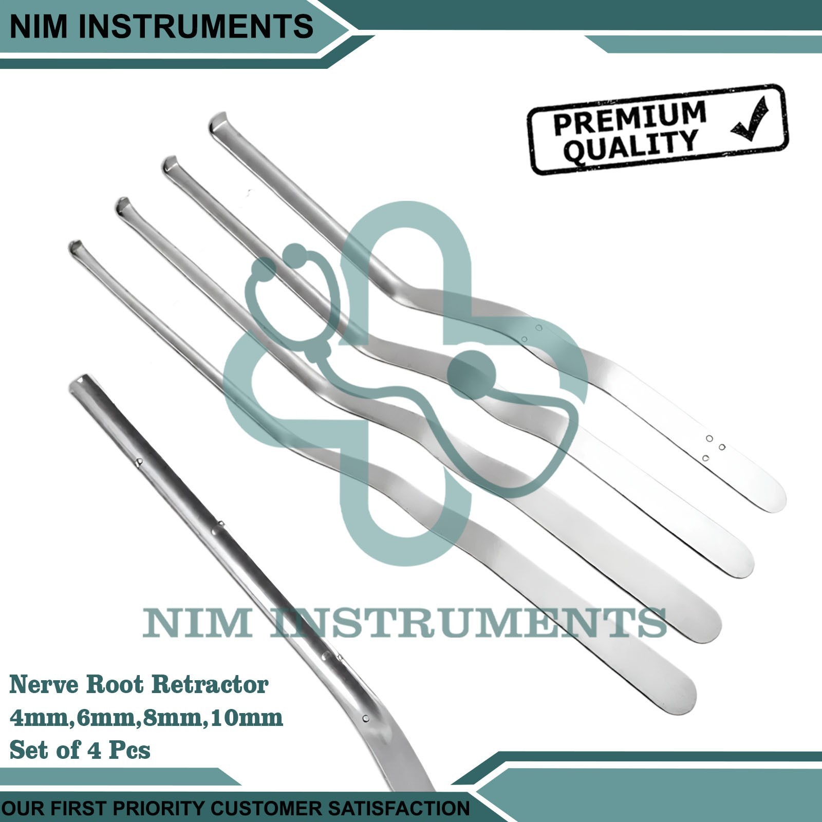 Caspar Nerve Root Retractor Bayonet Shaft 4,6,8,10 mm 4 PCs Set