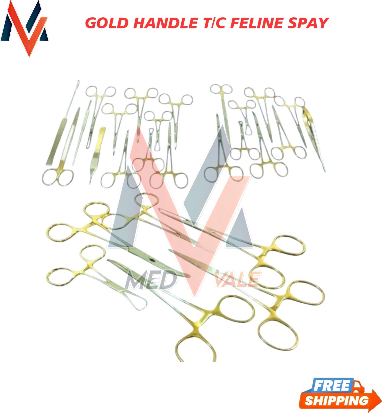 GOLD HANDLE T C FELINE SPAY PACK SURGICAL INSTRUMENTS KIT SET OF 21 PCS