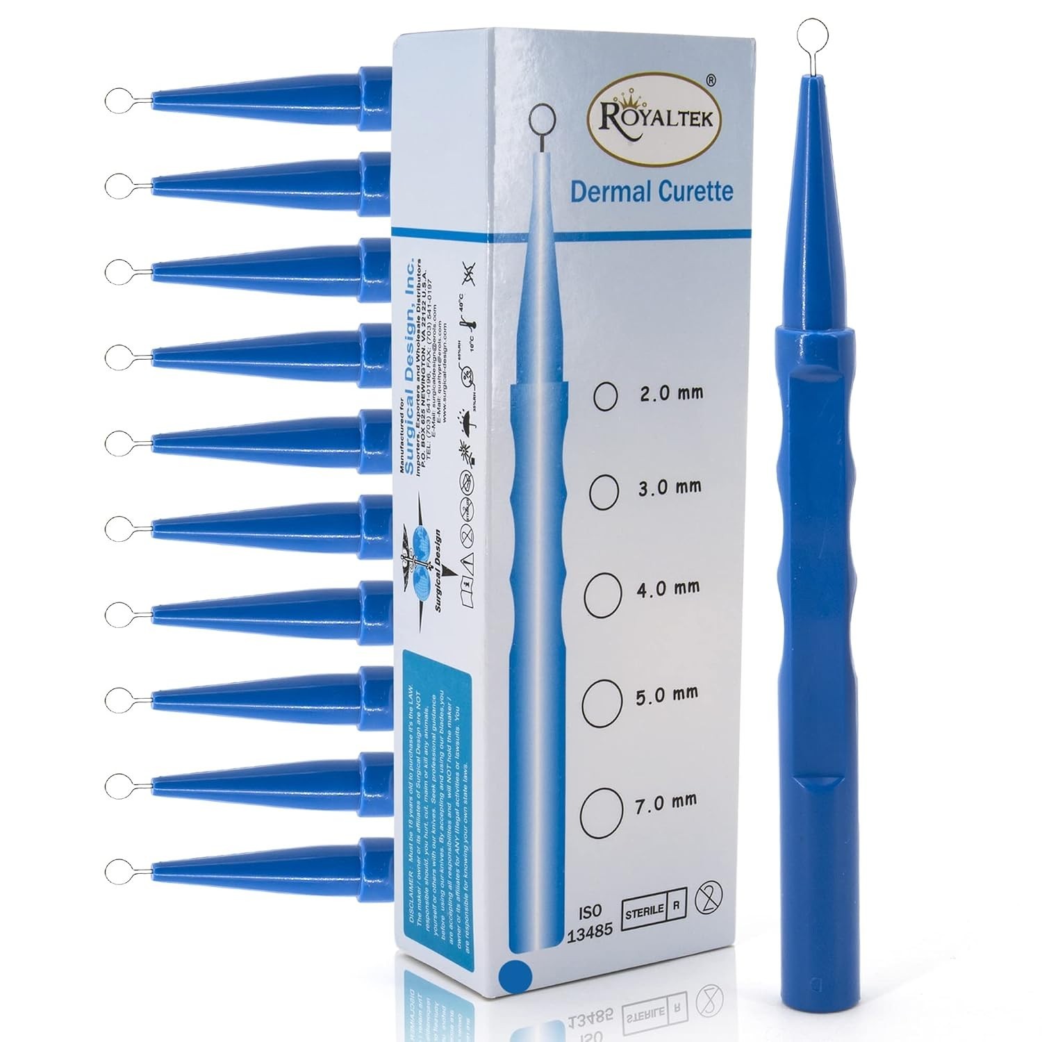 Individually Packaged Sterile Dermal Curettes – 10 Count – 5.00 mm Safety Design