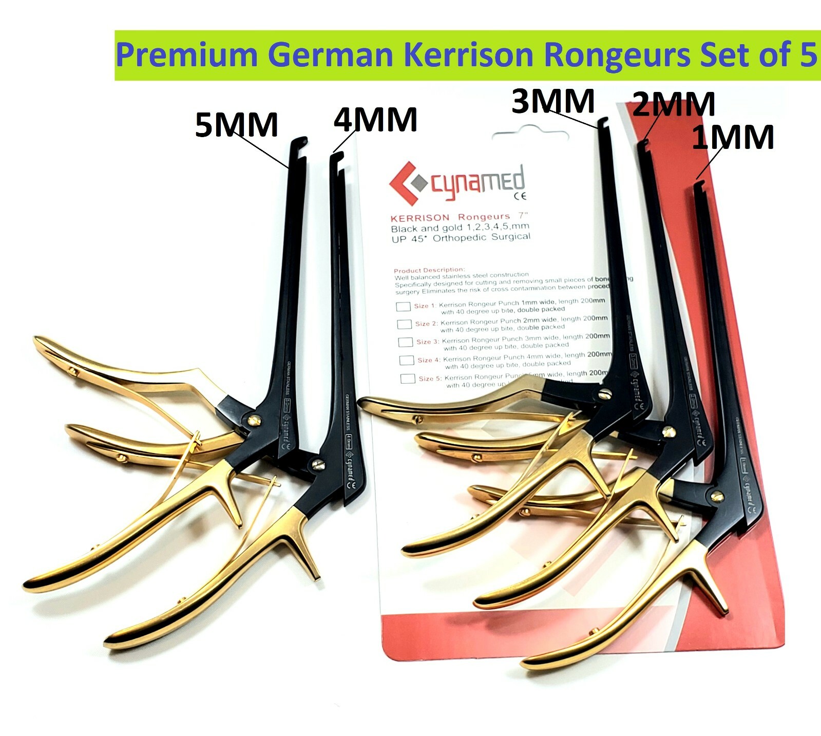 German Kerrison Rongeurs Black &Gold (1,2,3,4,5mm) Cervical Orthopedic Surgical